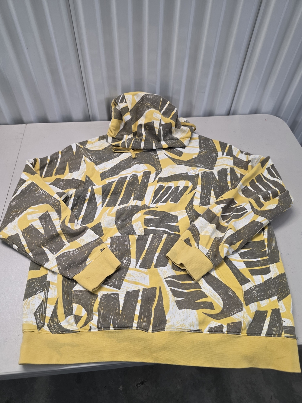 Nike Hoodie Yellow All Over Swoosh Graphic Pullover Fleece Print Men's Size Larg